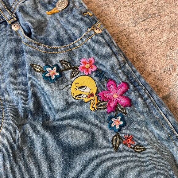 Vintage Y2K Looney Tunes WB Tweety Bird Blue Jean Overalls 7/8 - Picture 3 of 9
